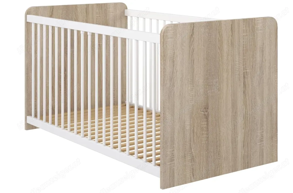 Gitterbett Babybett mit 3 Schlupfsprossen mit Lattenrost, Liegefläche 70 x 140 cm wie NEU