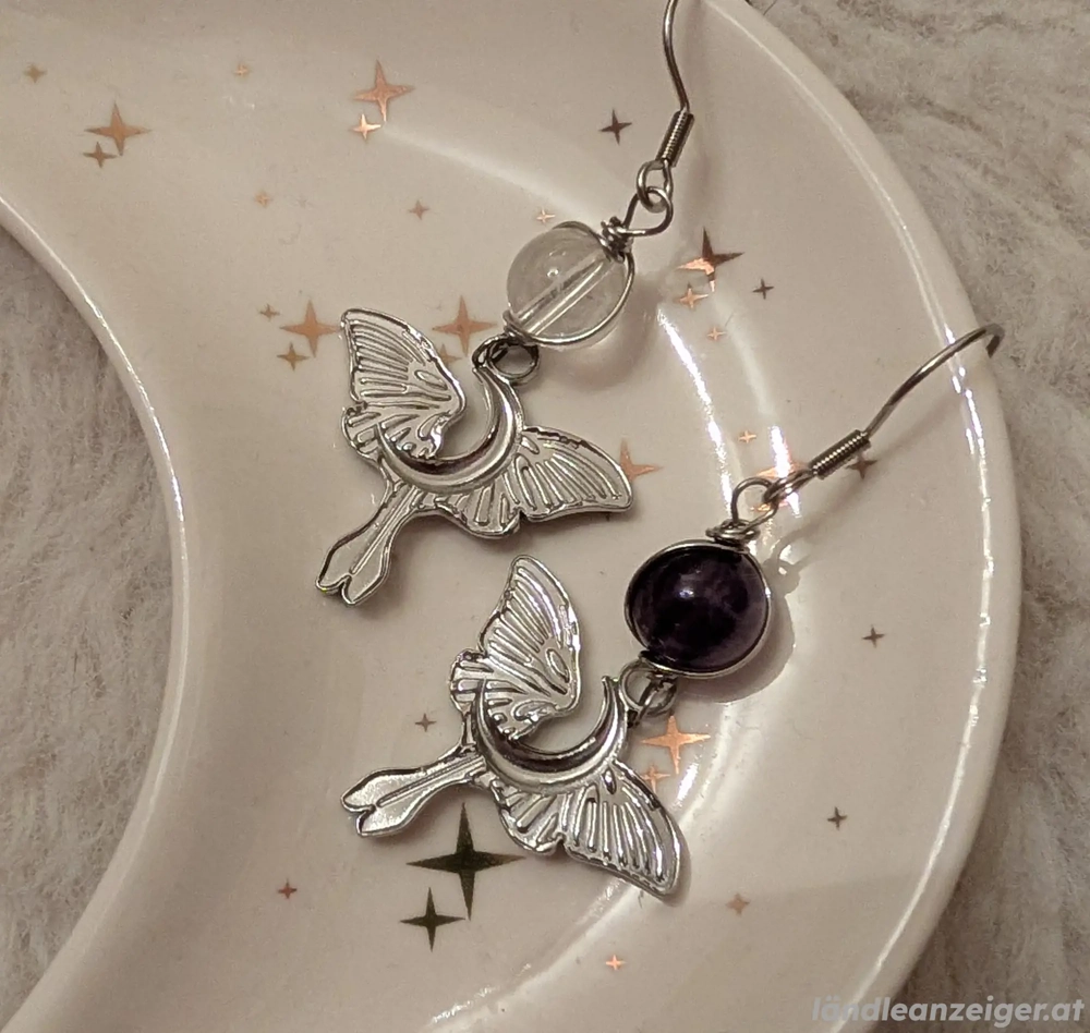 Ohrringe Silber Mond Flügel 
