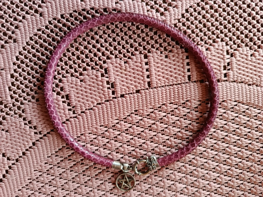 Rochen-Leder Halskette, Halskordel & Silber-Verschluss