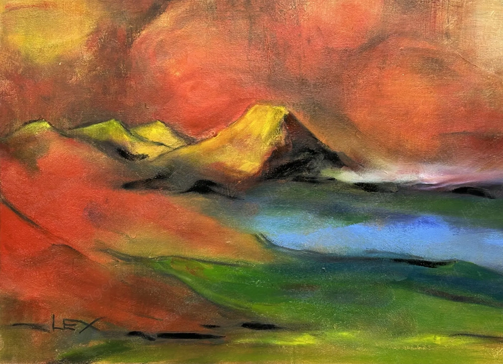 Acrylbild "Sonnenberge" von LEX alias Hans Schwärzler