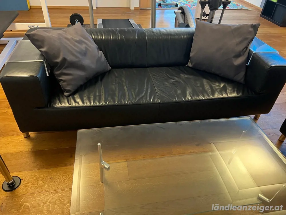 Ledercouch (schwarz) unf Glastisch