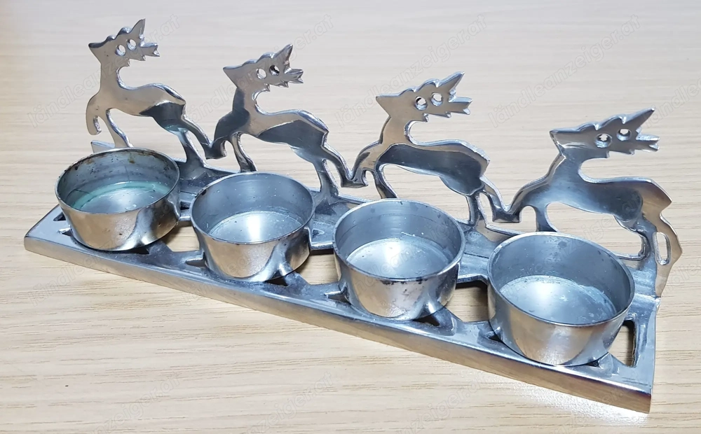 Edler Teelichthalter, Hirschmotiv, Advent, Weihnachten, Bronze   Nickel, Hochglanz veredelt, L 22,5 