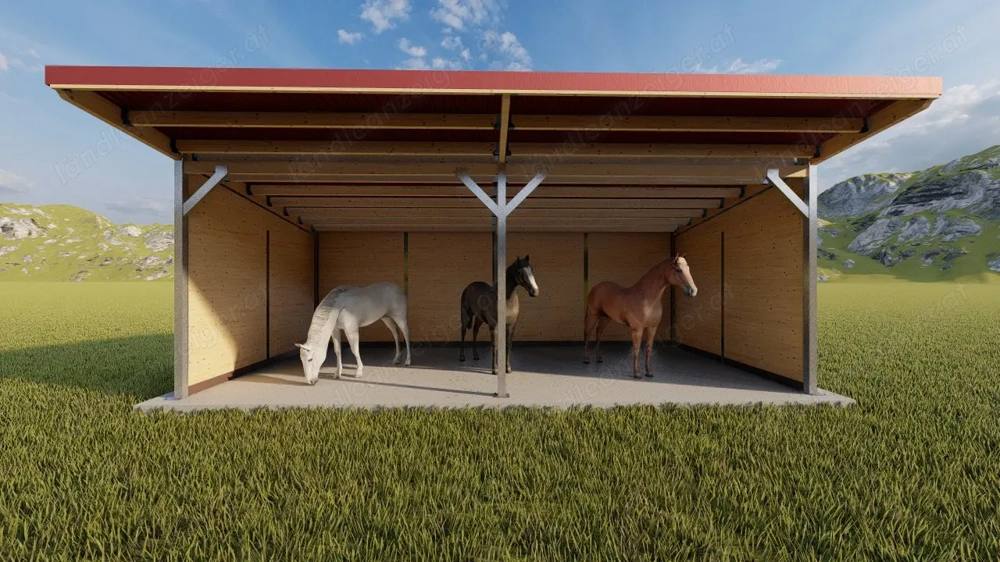Offenstall kaufen & Weidehütte - Unterstand für Pferde | Heuraufe Modell ACTIVE 