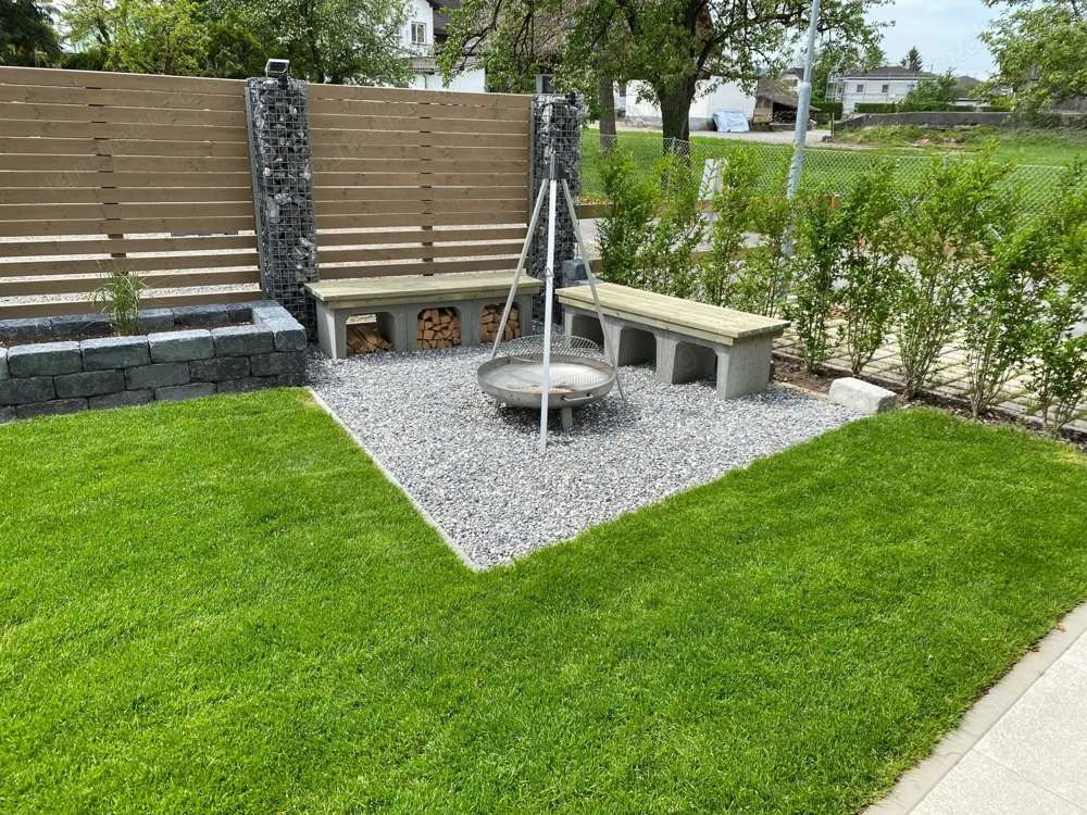 Feuerschale 80 cm aus Edelstahl und Sitzgruppe