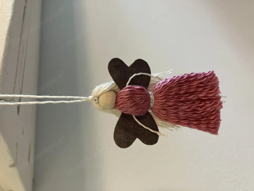 6 Stück Makramee Engel   Elfe   Fee in Rosa zum hängen, H. 8 cm, Dekohänger