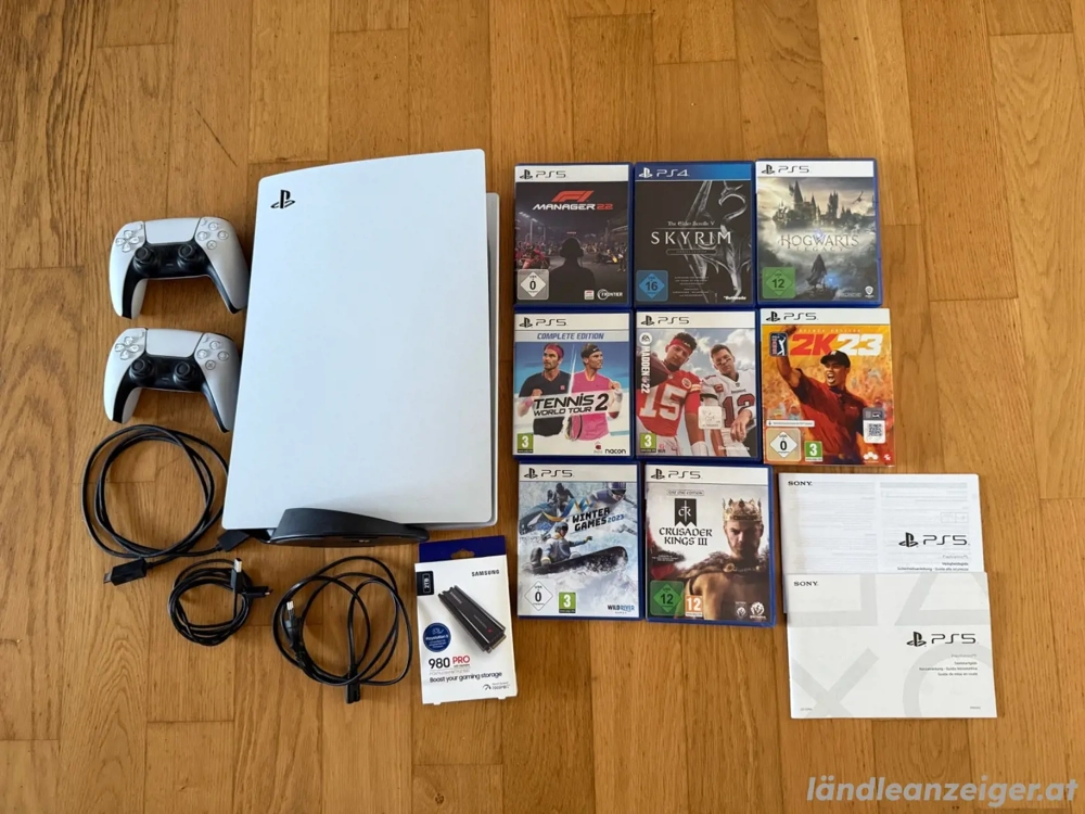 Playstation Sony PS 5 Disc Konsole inkl. 2 TB SSD + 8 Spiele + 2 Sony Controller