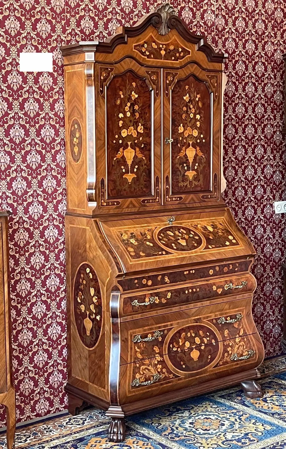 Barock Sekretär Stilmöbel Biedermeier Schrank mit Intarsien 