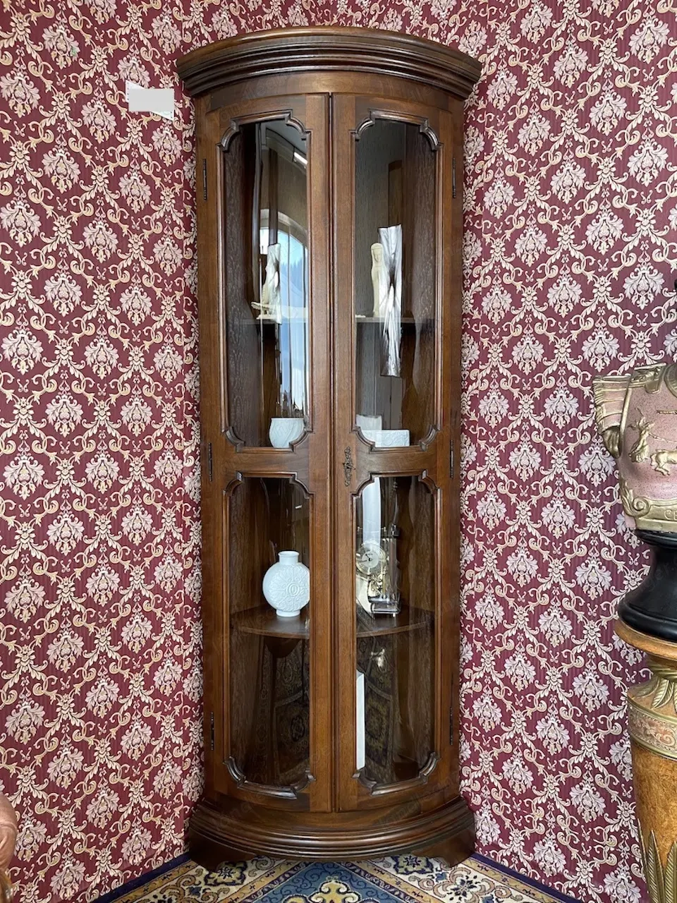 Biedermeier Eckschrank Vitrine Barock Nussbaum Louis XV