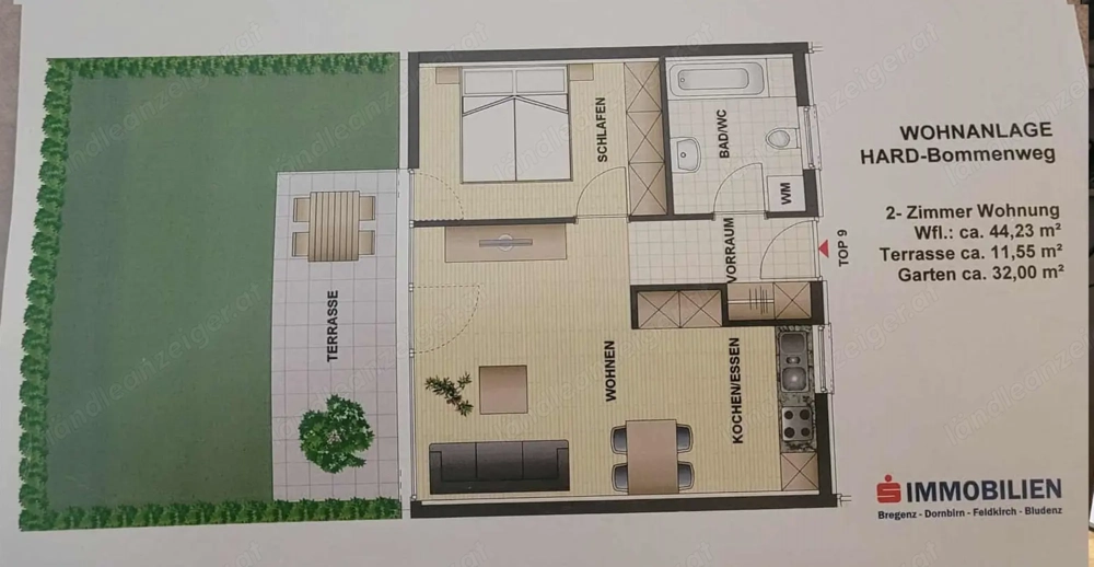 Verkaufe 2-Zimmer Wohnung mit großer Terrasse in Hard