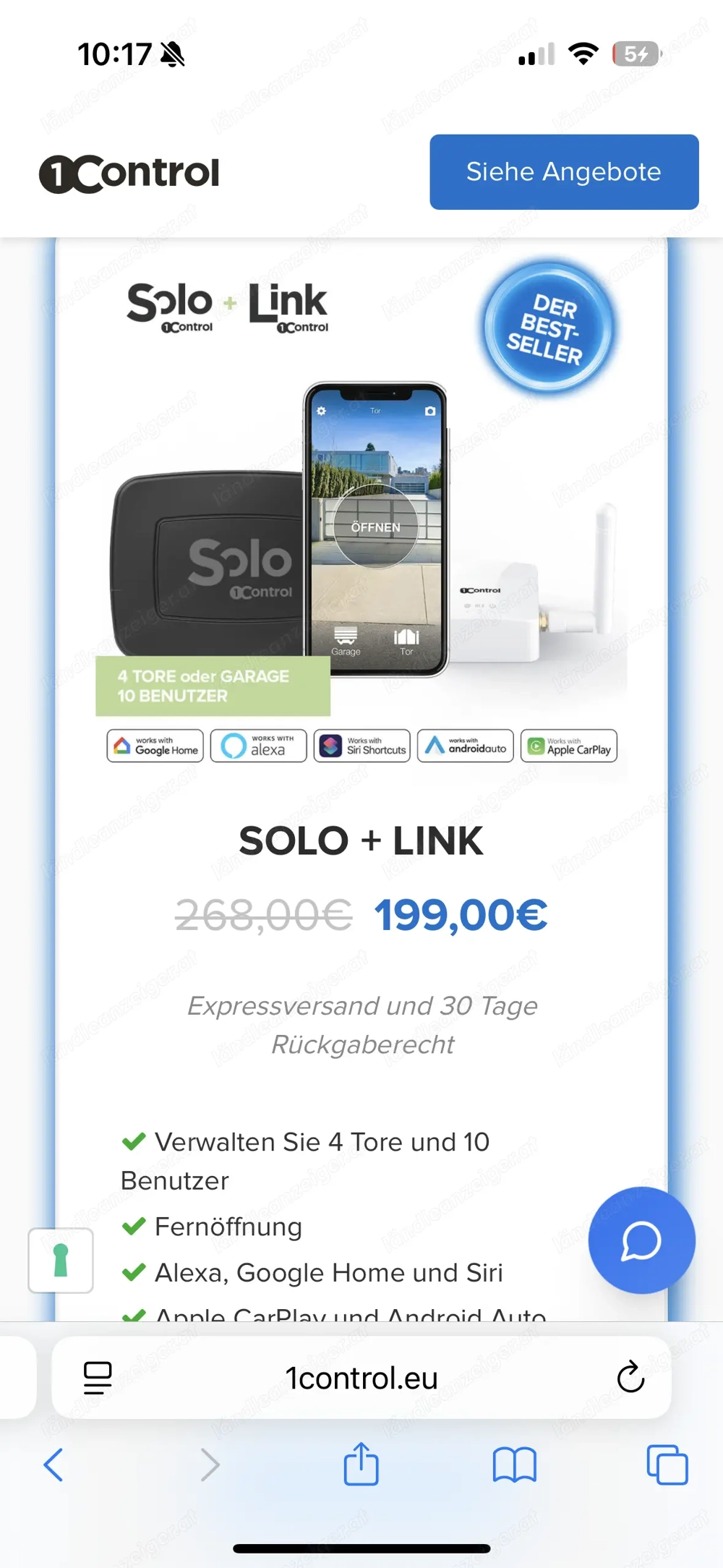 1Control Solo Mini Garagentoröffner mit App
