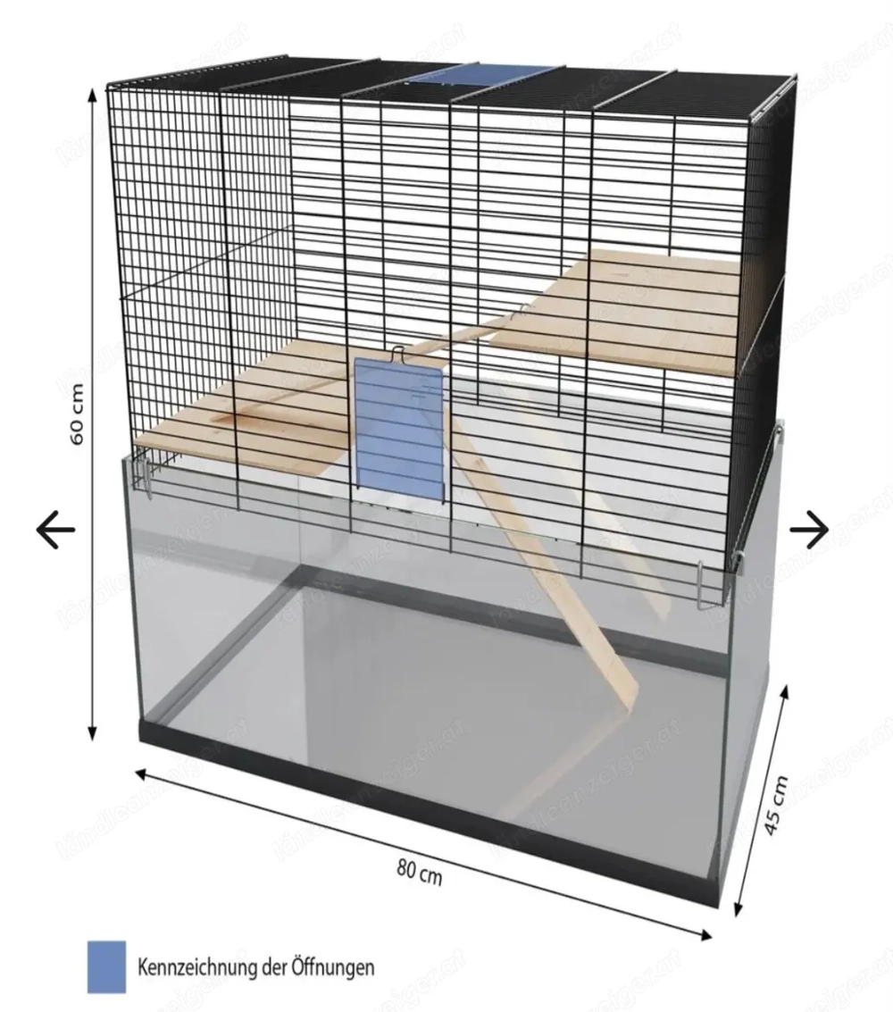 Nagerkäfig Glas 45x80x60 mit Zubehör 