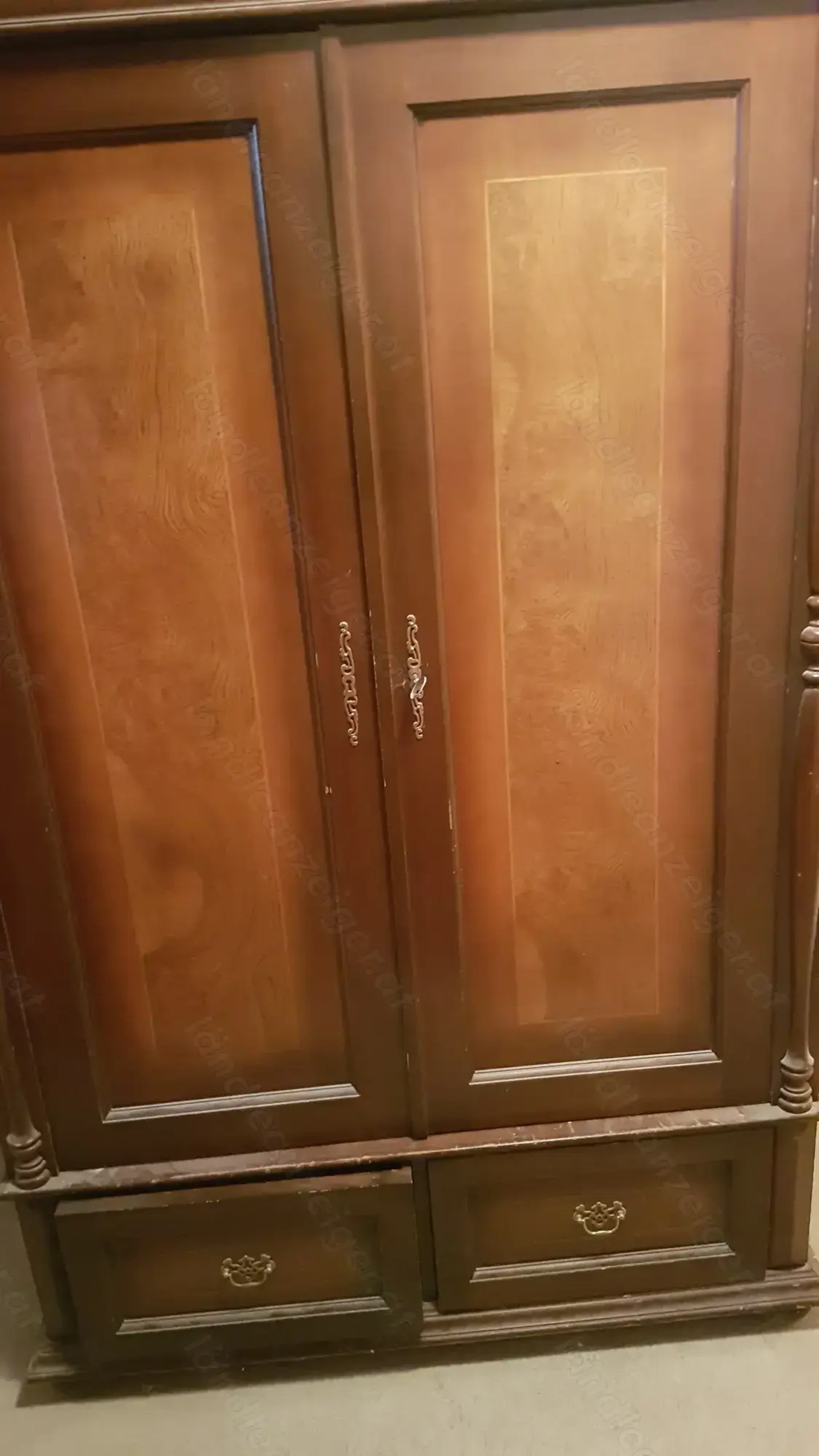 Jugendstil Schrank mit Einlegearbeiten, Kleiderstange, 2 große Schubladen, 2-türig 