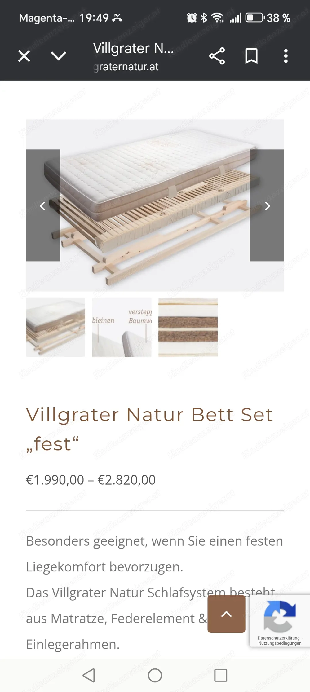 Vilgratner Naturbett Matratze + Lattenrost