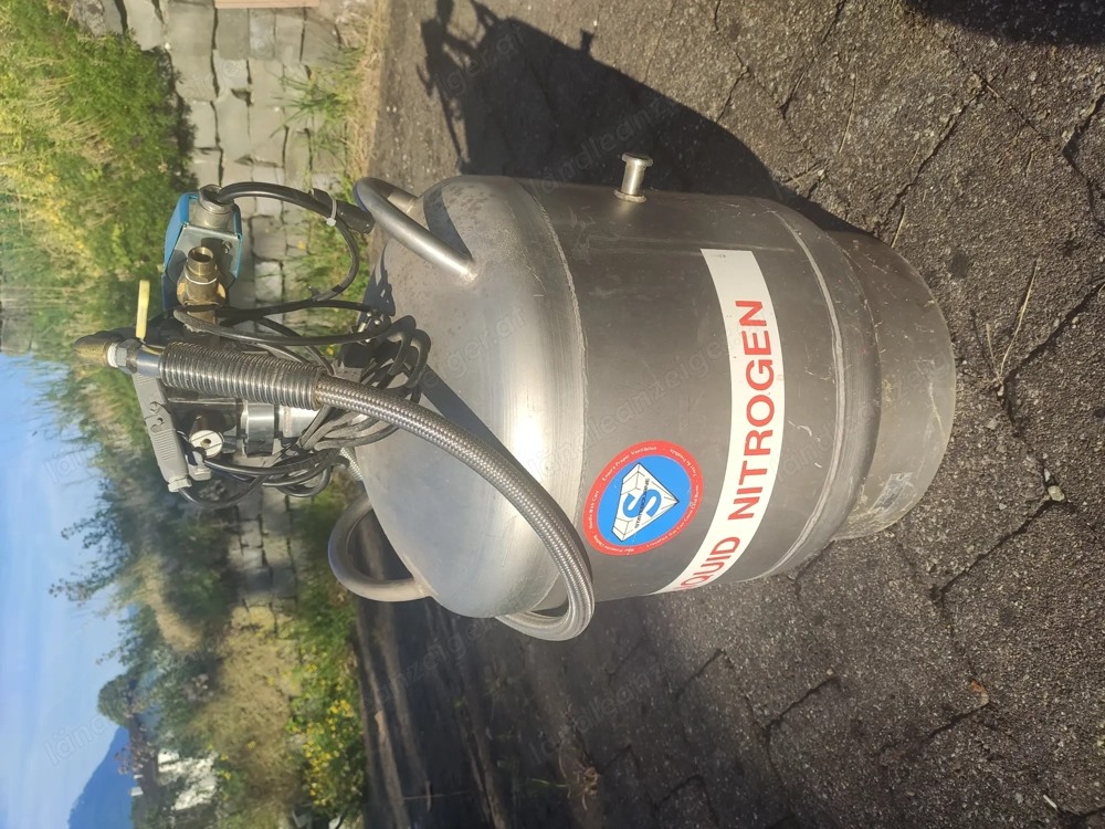 Behälter für Flüssig Stickstoff   DEWAR Metall mit Ventil, Manometr und Trasnferleitung