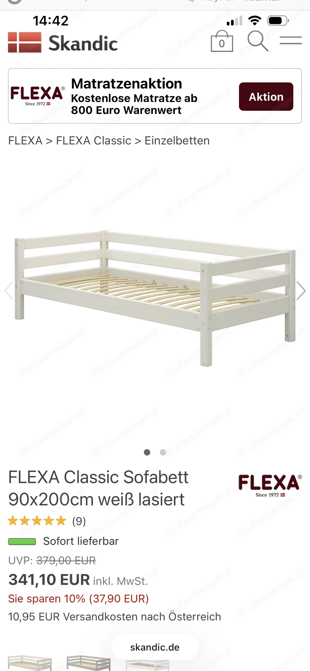 Flexa Bett 90x200cm weiß lasiert