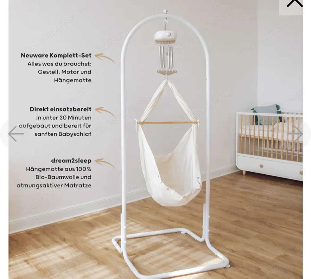 Federwiege Heia NEU für Babys mit Motor und Hängematte in beige 