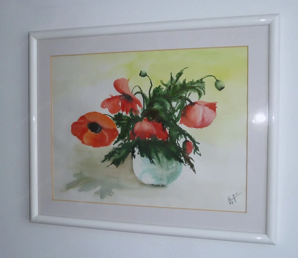 Bild "Mohnblumen" Aquarell signiert gerahmt (1994)