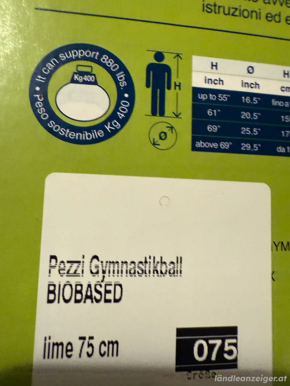 Gymnastikball Pezzi Original   BioBased, 75 cm (limegrün)