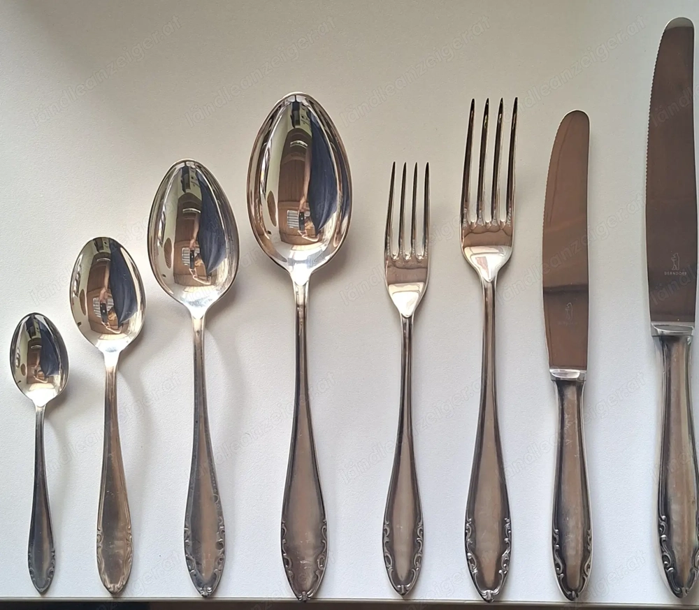 Berndorf Besteckset, schwer Versilbert Italienisches Design,  1950er 110 Teile. Unbenutzt