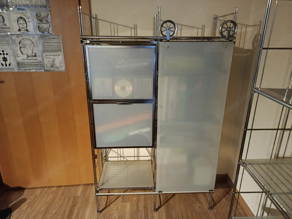 Balton Regal System Chrome & Glas, Schiebetür & Schubladen 370-710 - H 184cm