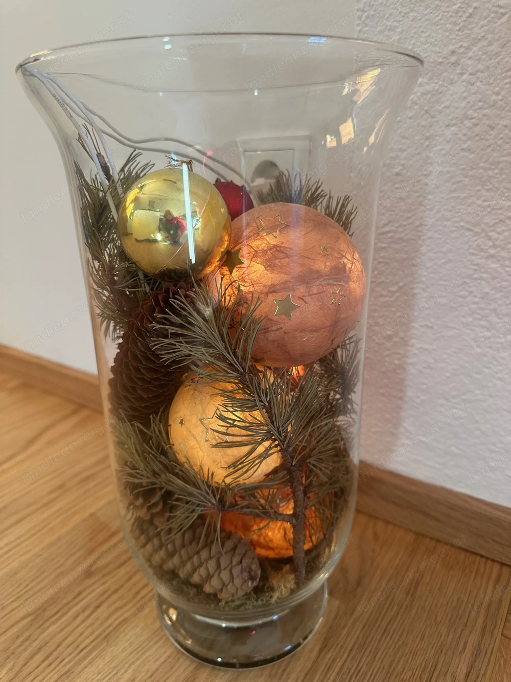 Windlicht: Glas 40 cm incl. Deko