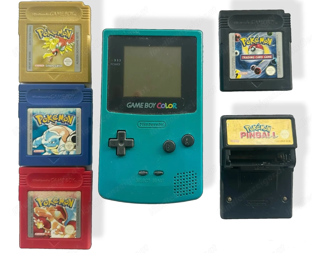 Nintendo Game Boy Color Mit 5 Pokemon Spielen (Blau, Rot, Gold, Pinball, TCG)