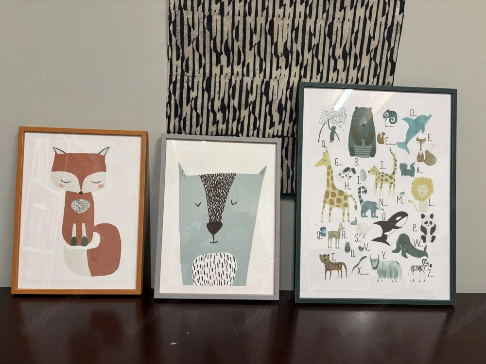 3 Holzrahmen für Kinderzimmer inkl. Illustrationen 