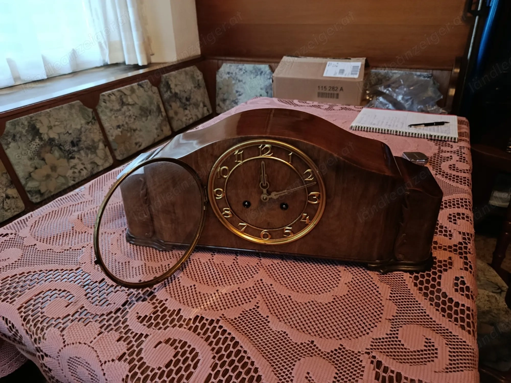 Kamin Uhr, Büffetuhr, Antik, Vintage, Holz, Eiche, 1920-30 Jahre