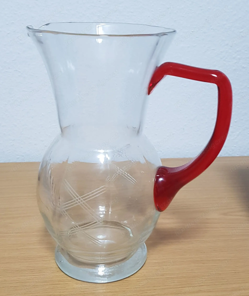 Großer Glaskrug, Henkelkrug, Pitcher, geschliffenes Rautenmuster, Fassungsvermögen 1,75 Liter, H 25 