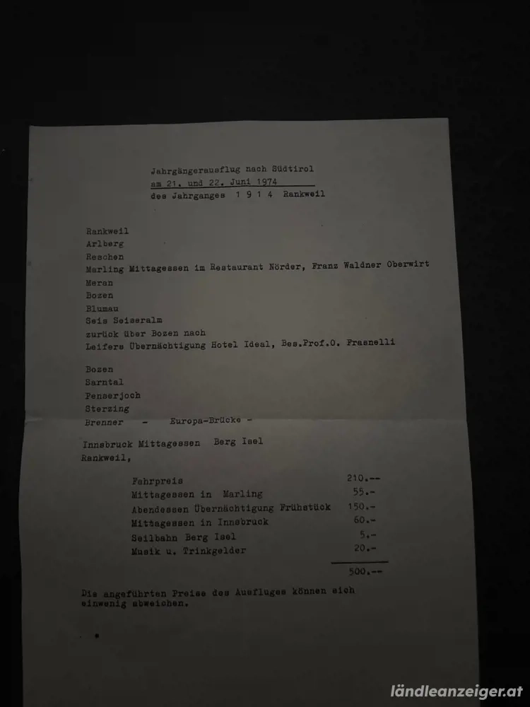 Alte Einladung zum Jahrgängerausflug