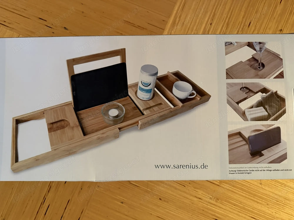 hochwertige Bambus-Badewannenablage "Aurora" - NEU