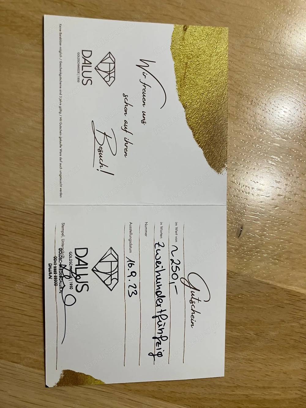 EUR 250 Juwelier Gutschein für EUR 230