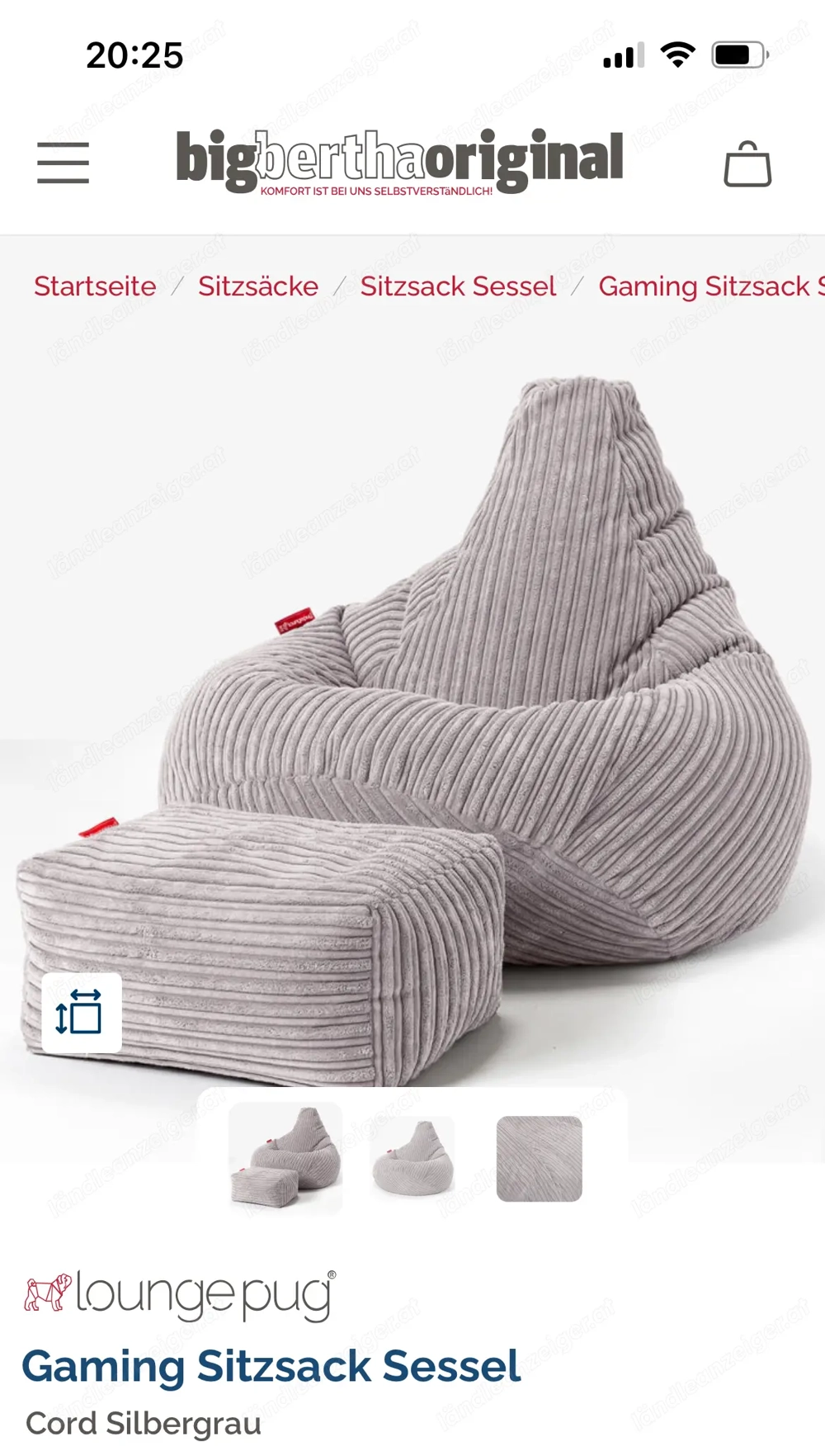 Sitzsack mit Fusshocker Big Bertha Gaming Sitzsack neu