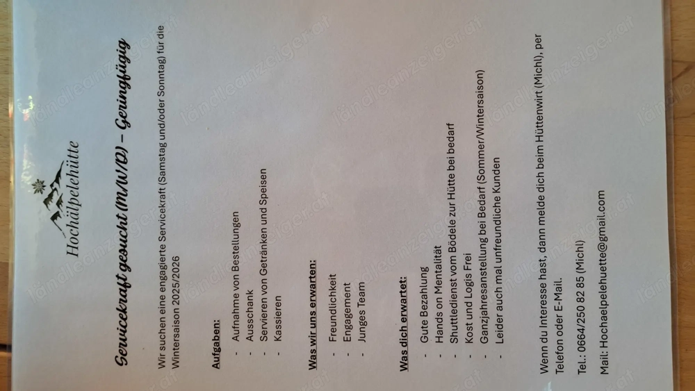 Servicekraft geringfügig oder mehr gesucht