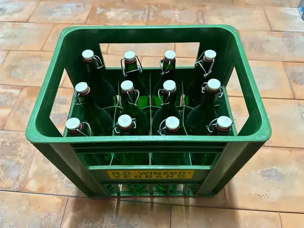 120 Mostflaschen mit Bügelverschluss in 10 Kisten 