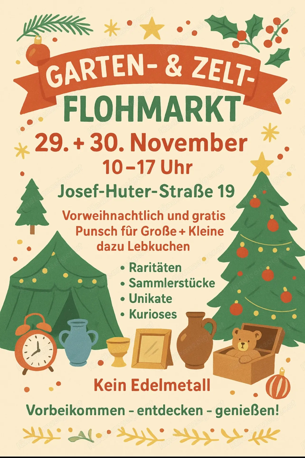 Garten- und Zeltflohmarkt 29.+30.11. von 10-17h Josef-Juterstr. 19, Bregenz