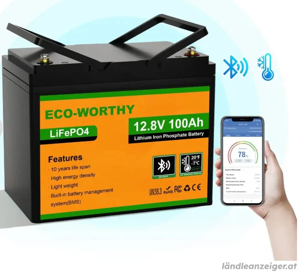 NEU und OVP 12V 100Ah LiFePO4 Lithium batterie mit Bluetooth und Untertemperaturschutz