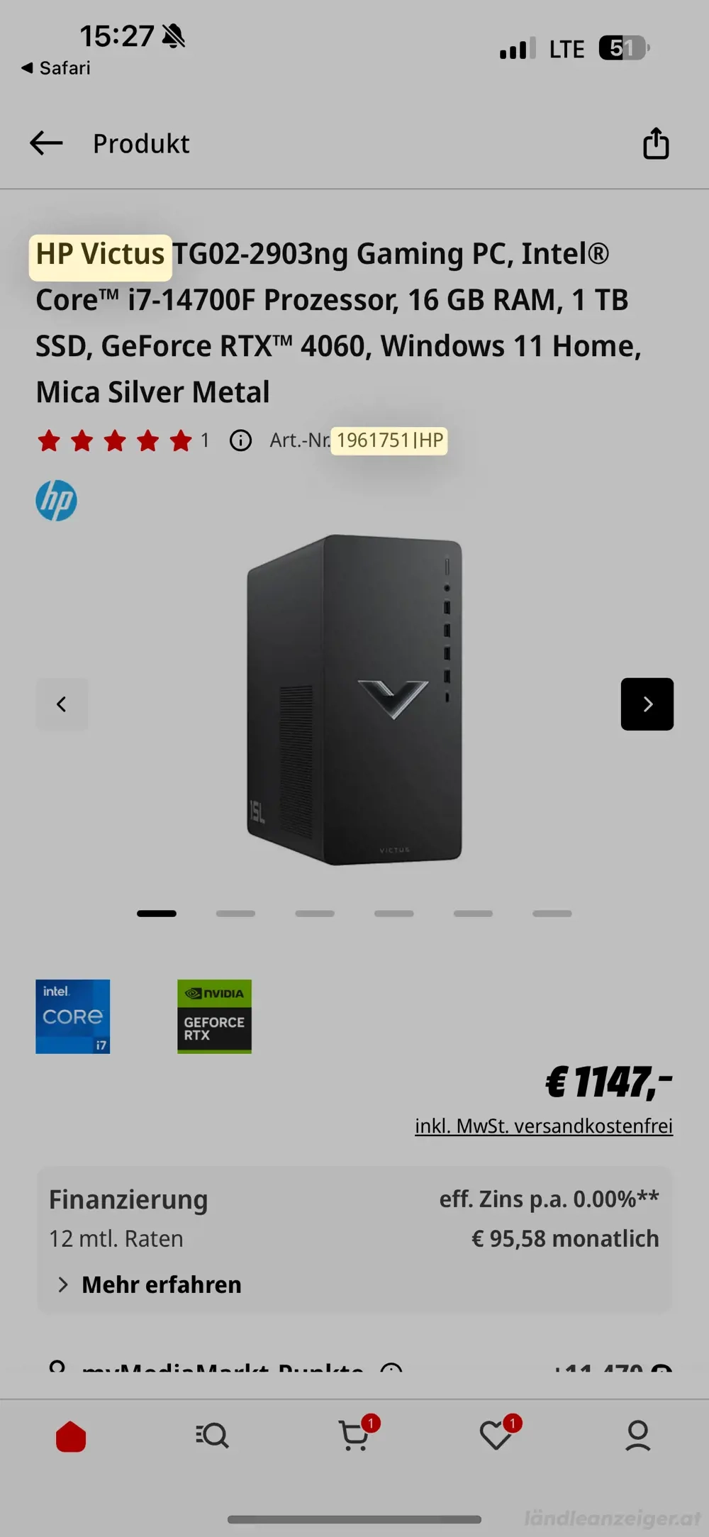 HPVictus rtx 4060 i7.14G 1tbSSD Originalverpackung