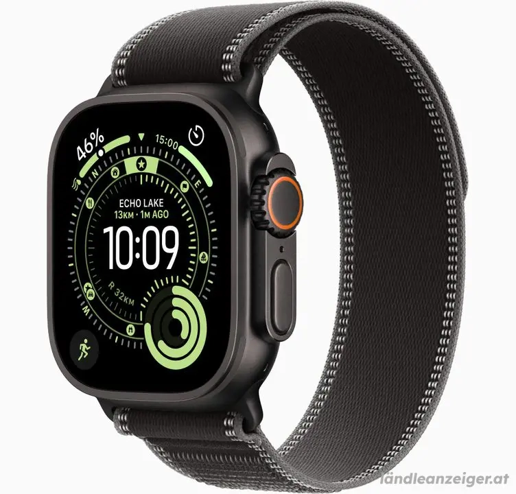 APPLE Watch Ultra 3 GPS + Cellular 49mm Schwarz Titanium Case mit Charcoal Trail Loop - M L