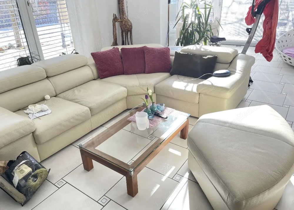 Echtledersofa inkl. Hocker