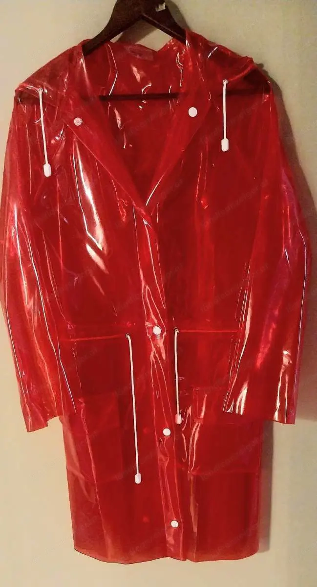 pvc regenmantel transparent.rot ,Gr.M