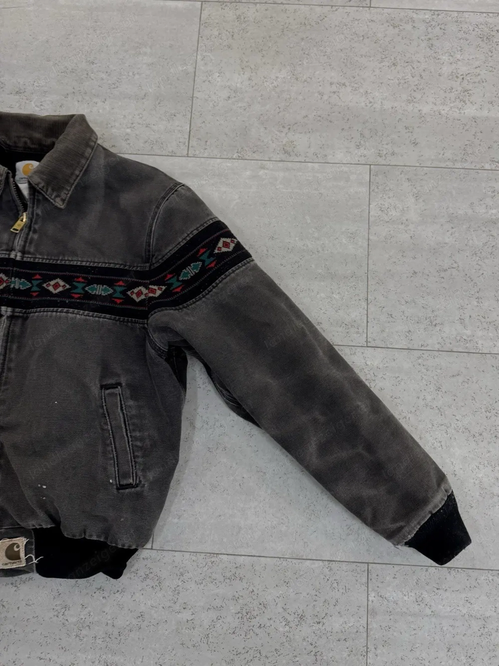 Vintage Carhartt Black Grey Aztec Jacket XL perfect wear & distressing 90 s-