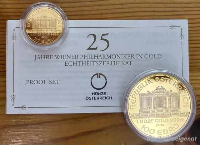 Wiener Philharmoniker Proof Satz: 1 Unze und 1 4 Unze Wiener Philharmoniker Gold