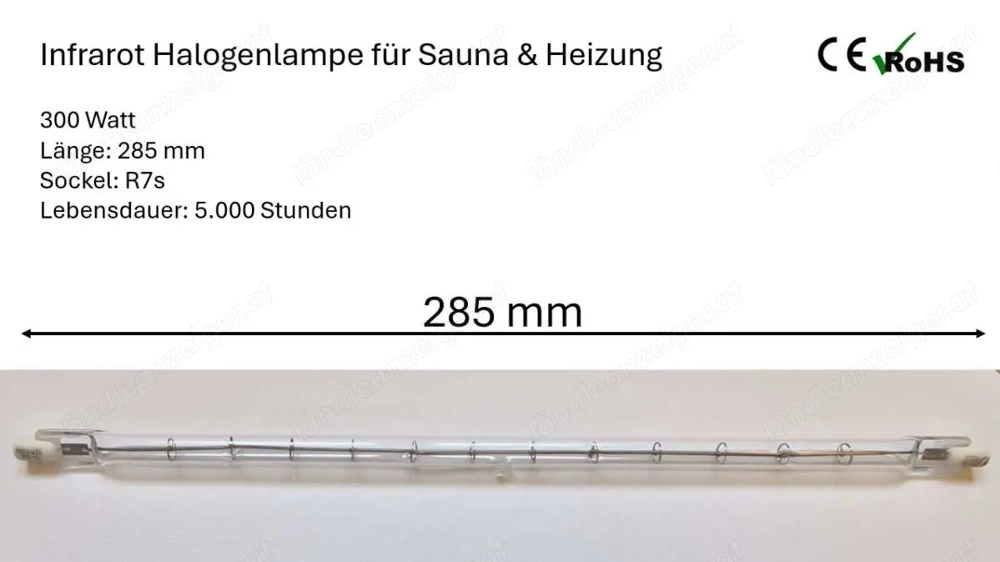5 Stück: 285 mm R7s 300 Watt Infrarot Halogenlampe für Sauna & Heizung