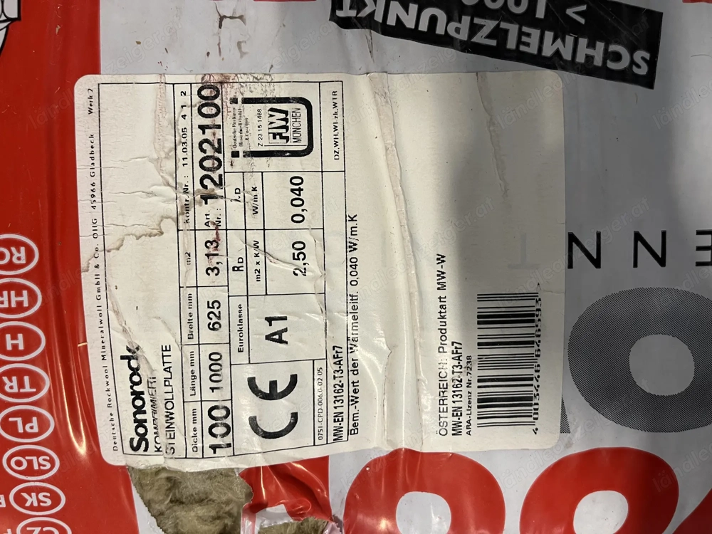 Diverse Dämmung Steinwollplatten 10 und 16 cm