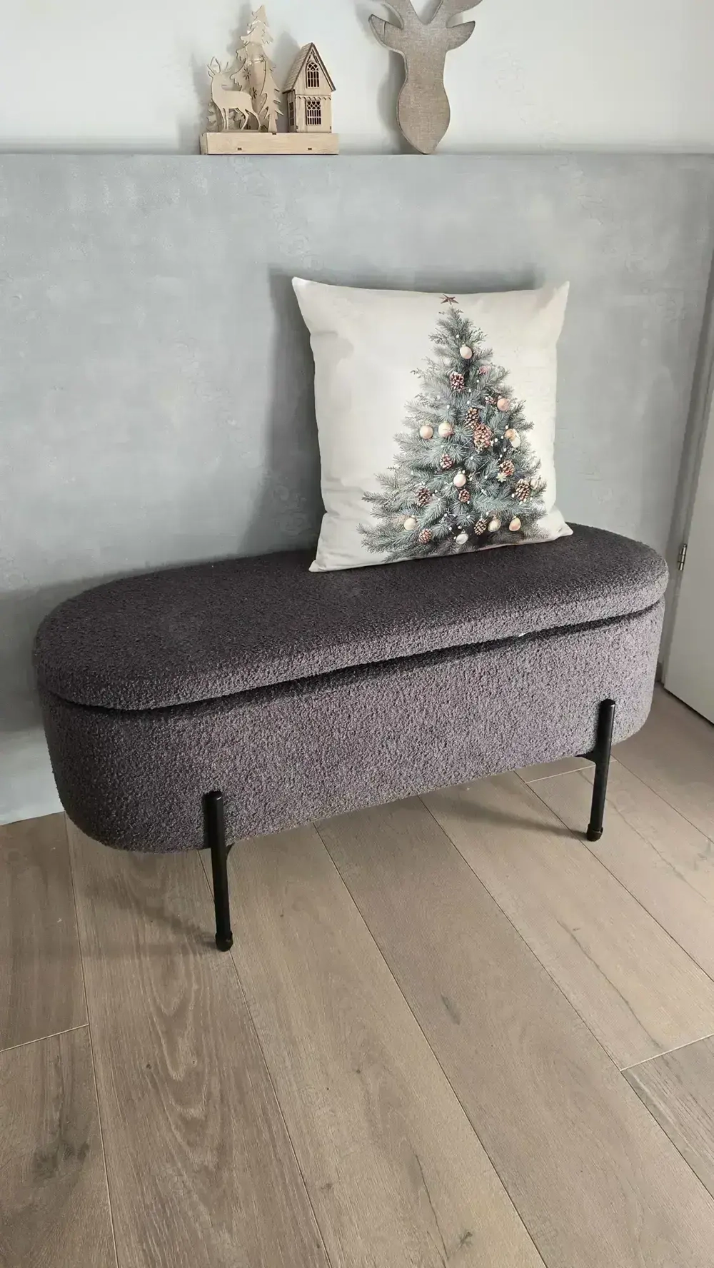 Hockerbank mit Stauraum in Metall Textil Truhenbank Sitzbank