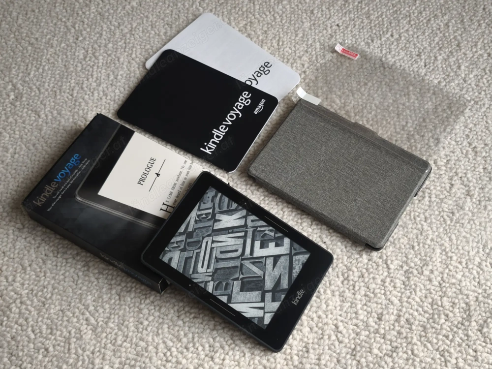 Kindle Voyage + Originalverpackung + Hülle + Displayschutz