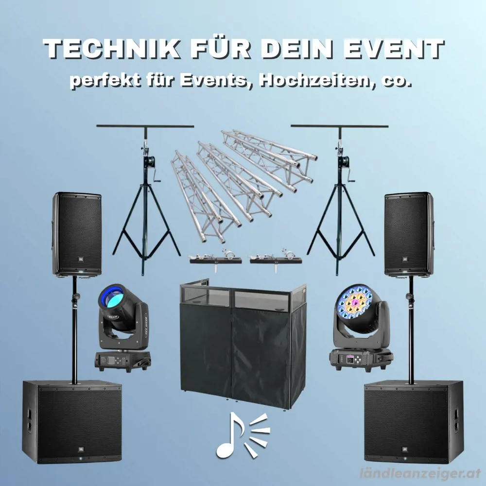 Eventtechnik in Vorarlberg mieten - Musikanlage, Lichttechnik, Nebelmaschine, DJ und vieles mehr