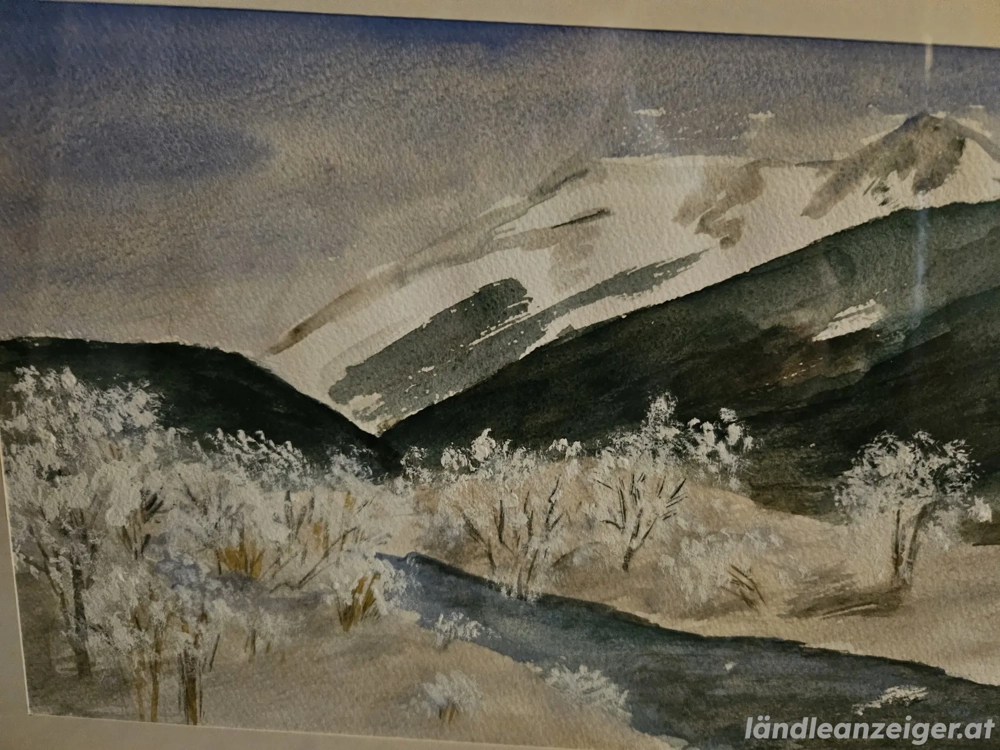 Aquarell Bild Berge Winter