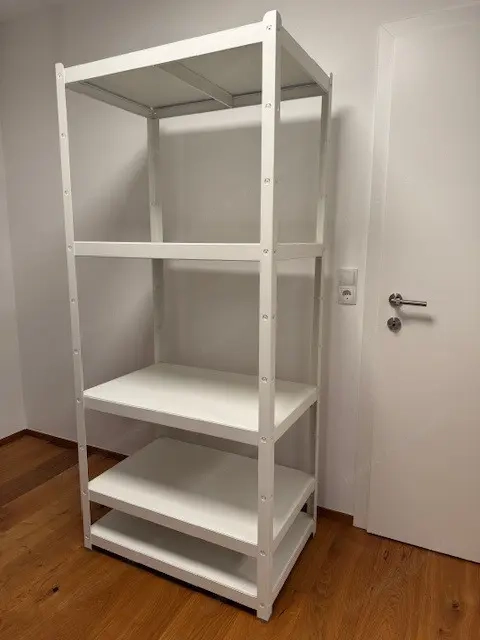 Regal weiß pulverbeschichtet, höhenverstellbare Fachböden, H 190, B 85, T 55 cm, WIE NEU